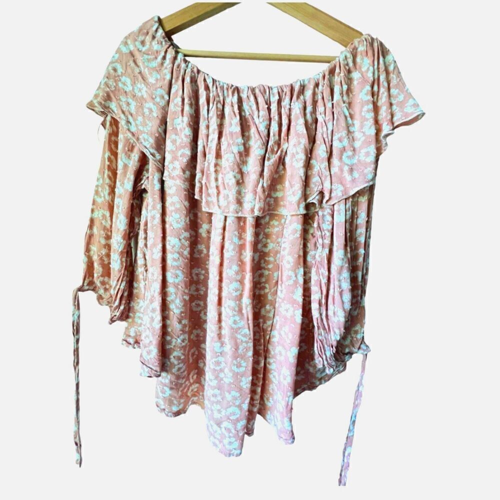SOLID floral romantic chic top curve womens top off shoulder print 3/4 sleeve